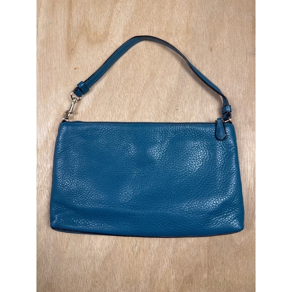 Coach Nolita 24 Wristlet Teal Blue Pebbled Leather Gold Logo Handbag Bag - Picture 9 of 9